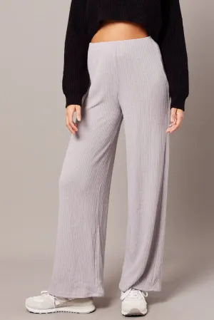 Grey Wide Leg Pants Rib Jersey Abrasion Resistant Surface simple design