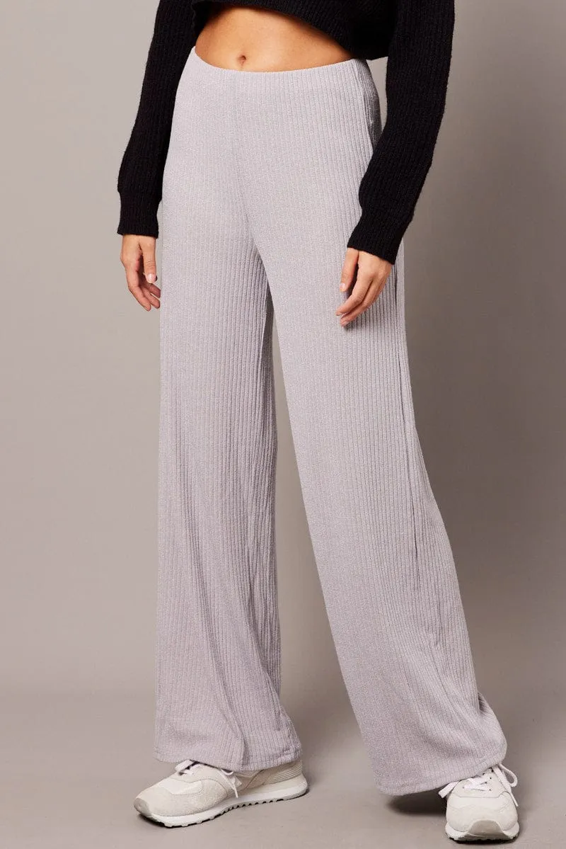 Soft Interior Light Fit Grey Wide Leg Pants Rib Jersey