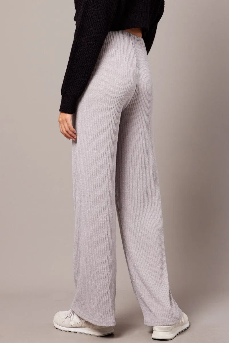 Grey Wide Leg Pants Rib Jersey Water Repellent WindResistantMaterial