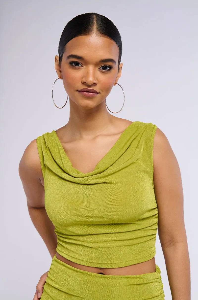 Stretch Fiber Blend AbrasionResistant Finish SUMMER GIRL SLINKY COWL NECK SLEEVELESS TANK
