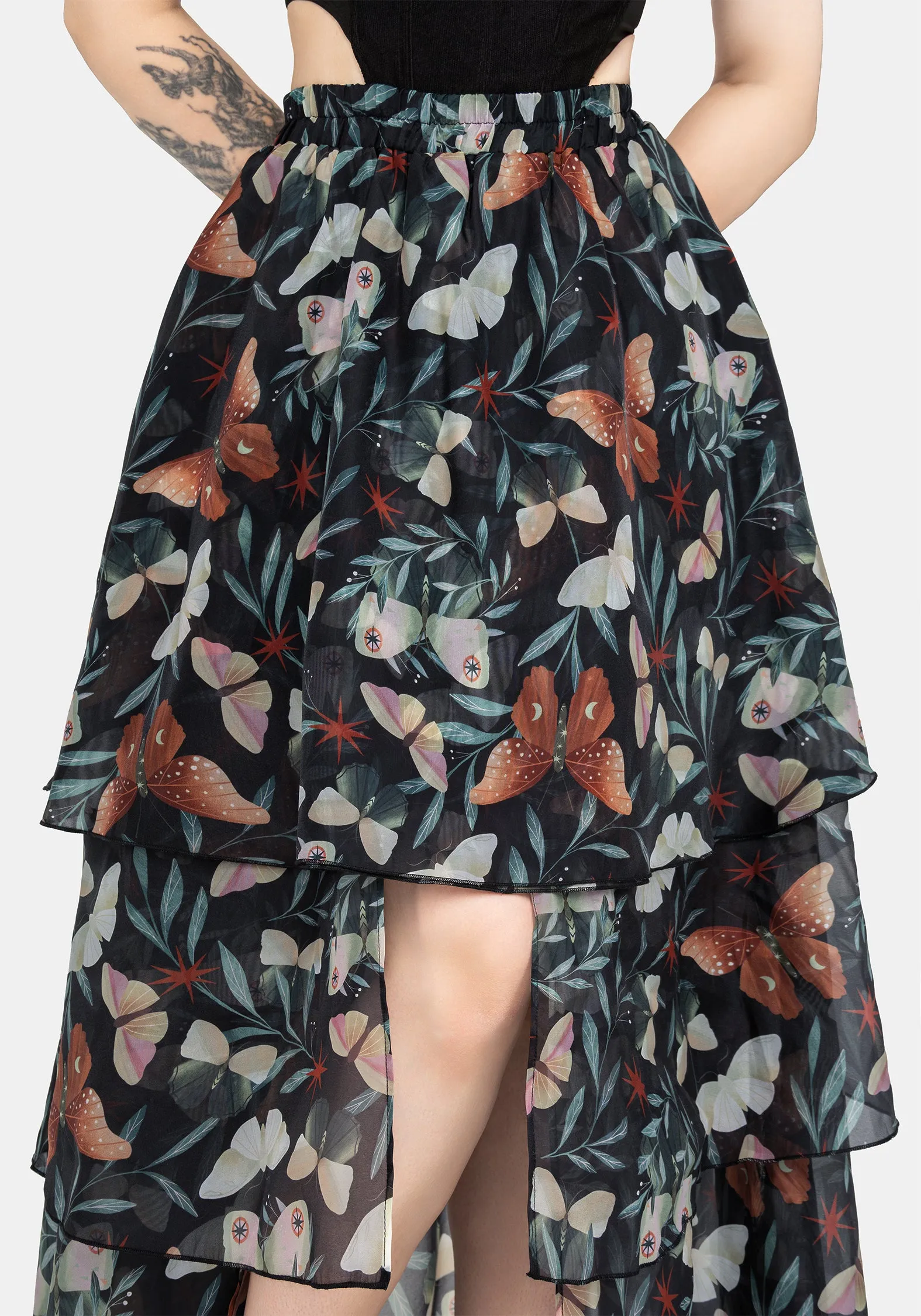 ruffle trim Mariposa Split Tiered Organza Skirt