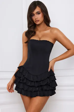Lightweight mini dress Bandeau Ruffled Tiered Corset Mini Dress in Black