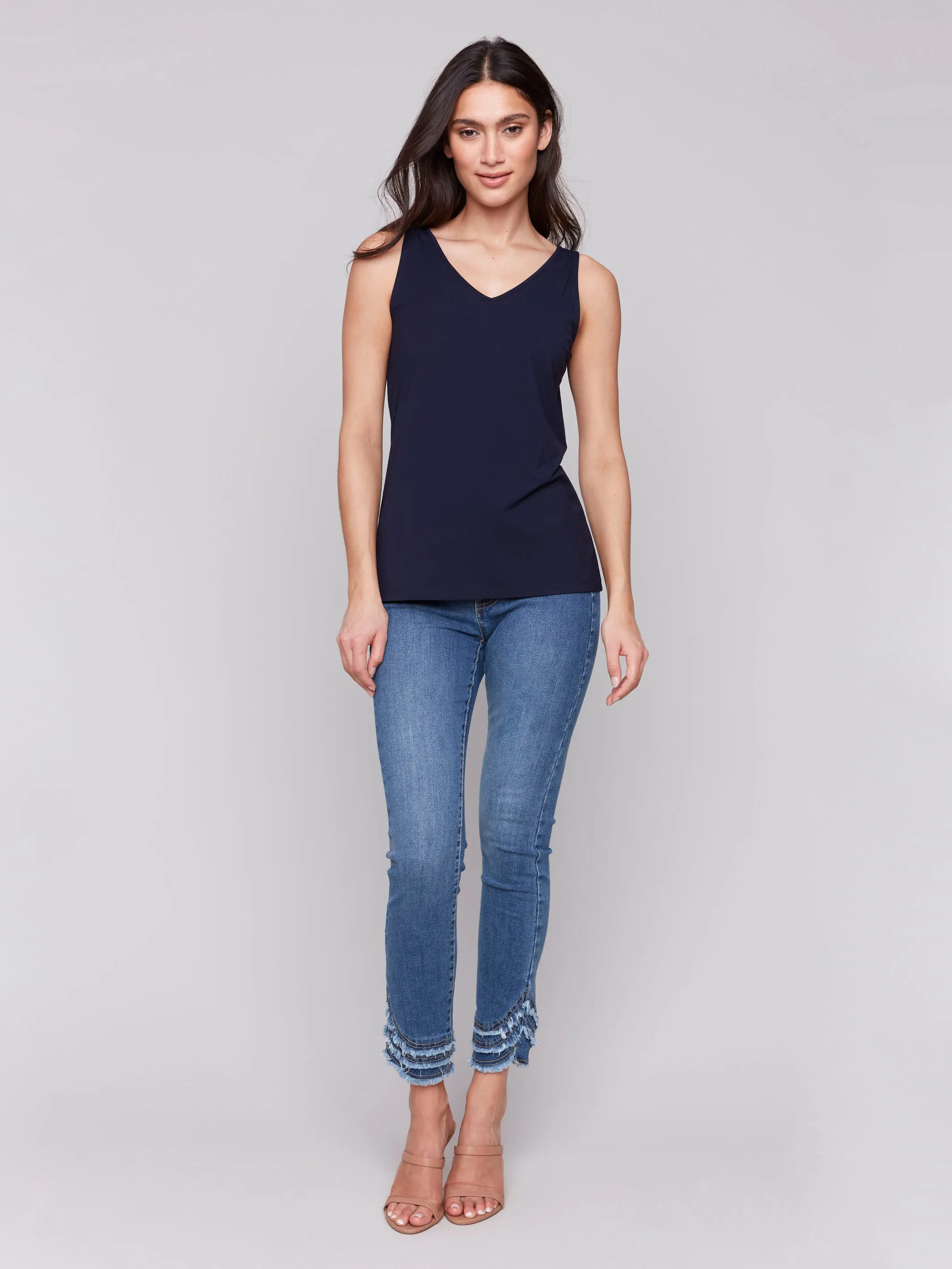 Animal print wildness Soft Touch Texture Reversible Bamboo Cami - Navy