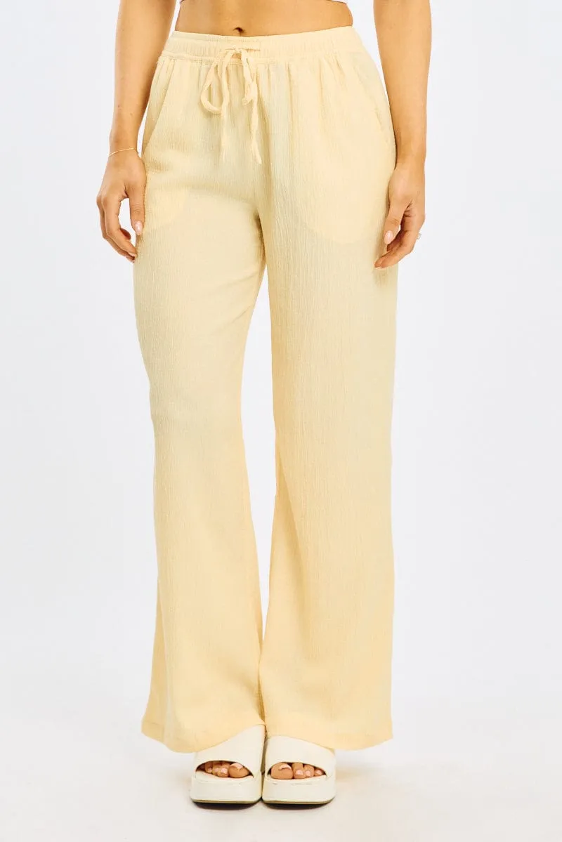 Yellow Wide Leg Pants Elasticated Waist ReinforcedHemline