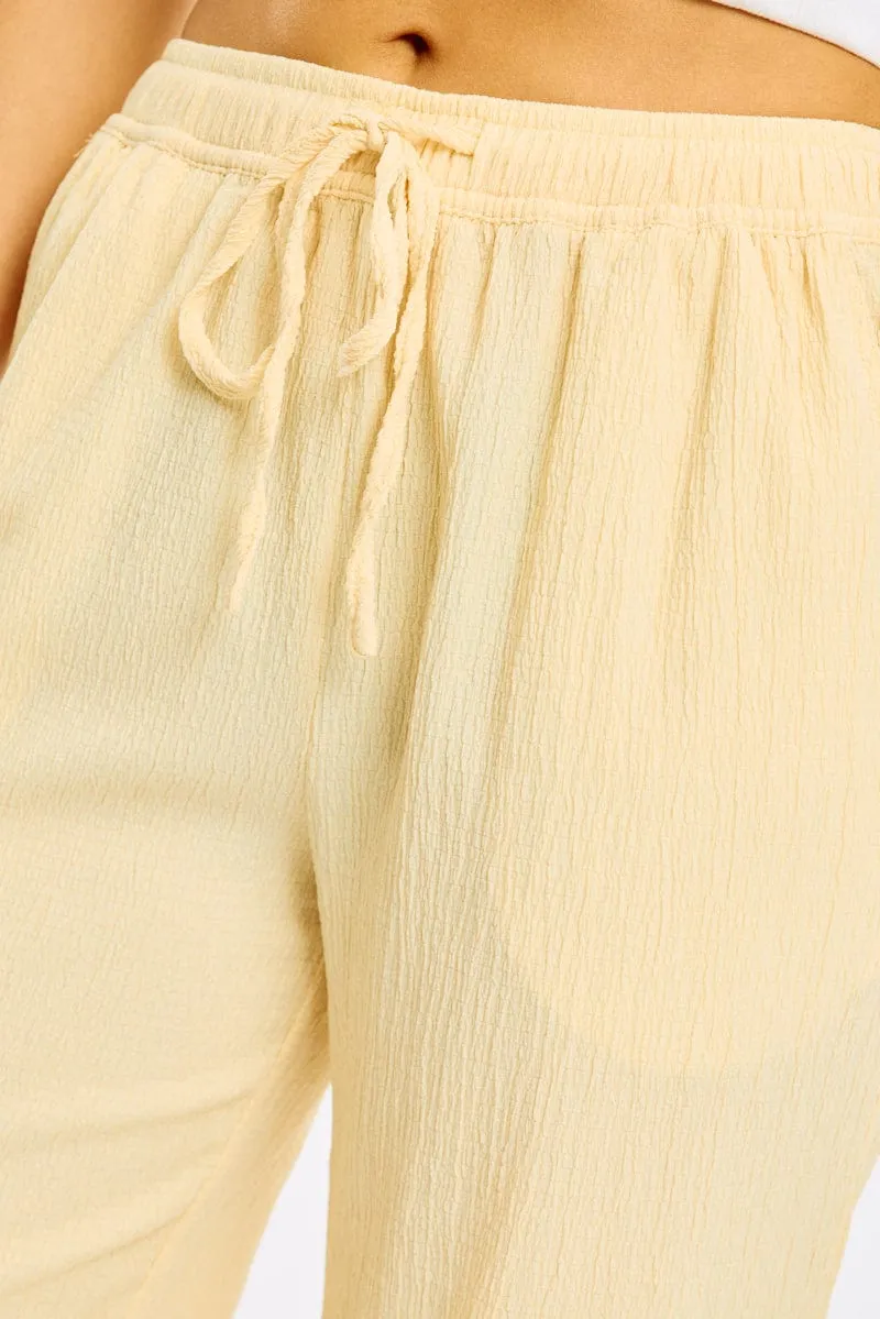 Yellow Wide Leg Pants Elasticated Waist DoubleLayeredFabric