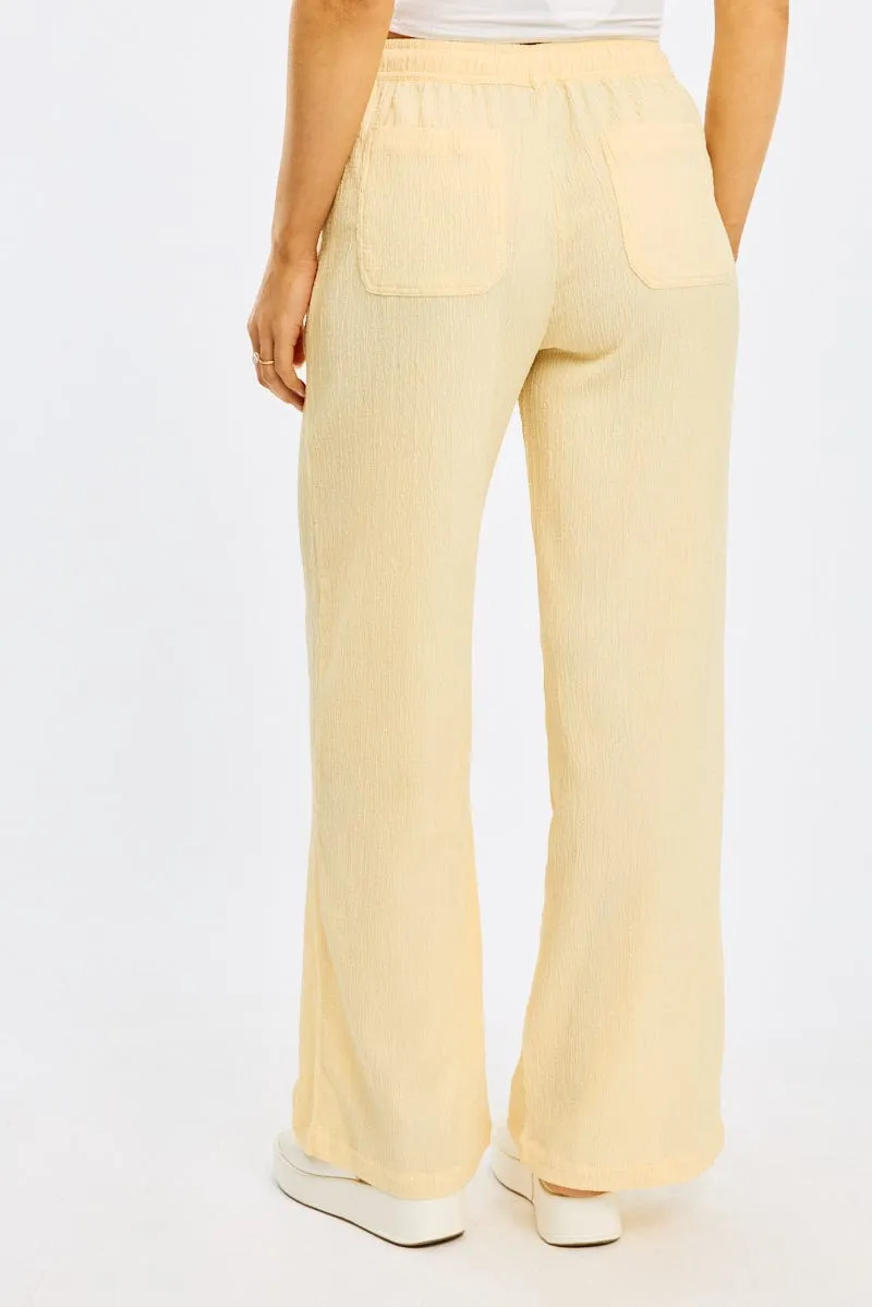 Moisture Wicking Fabric Quick Wash Yellow Wide Leg Pants Elasticated Waist