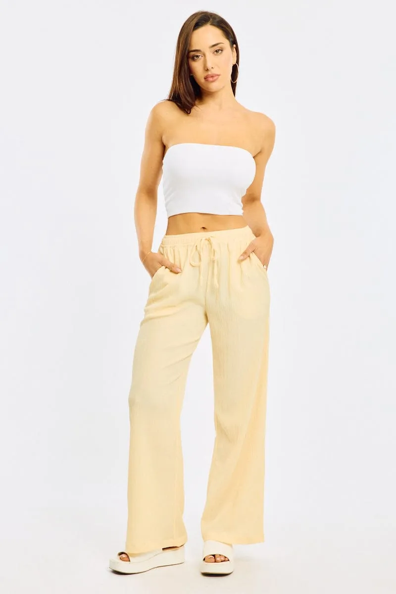 Yellow Wide Leg Pants Elasticated Waist Anti Slip Waistband