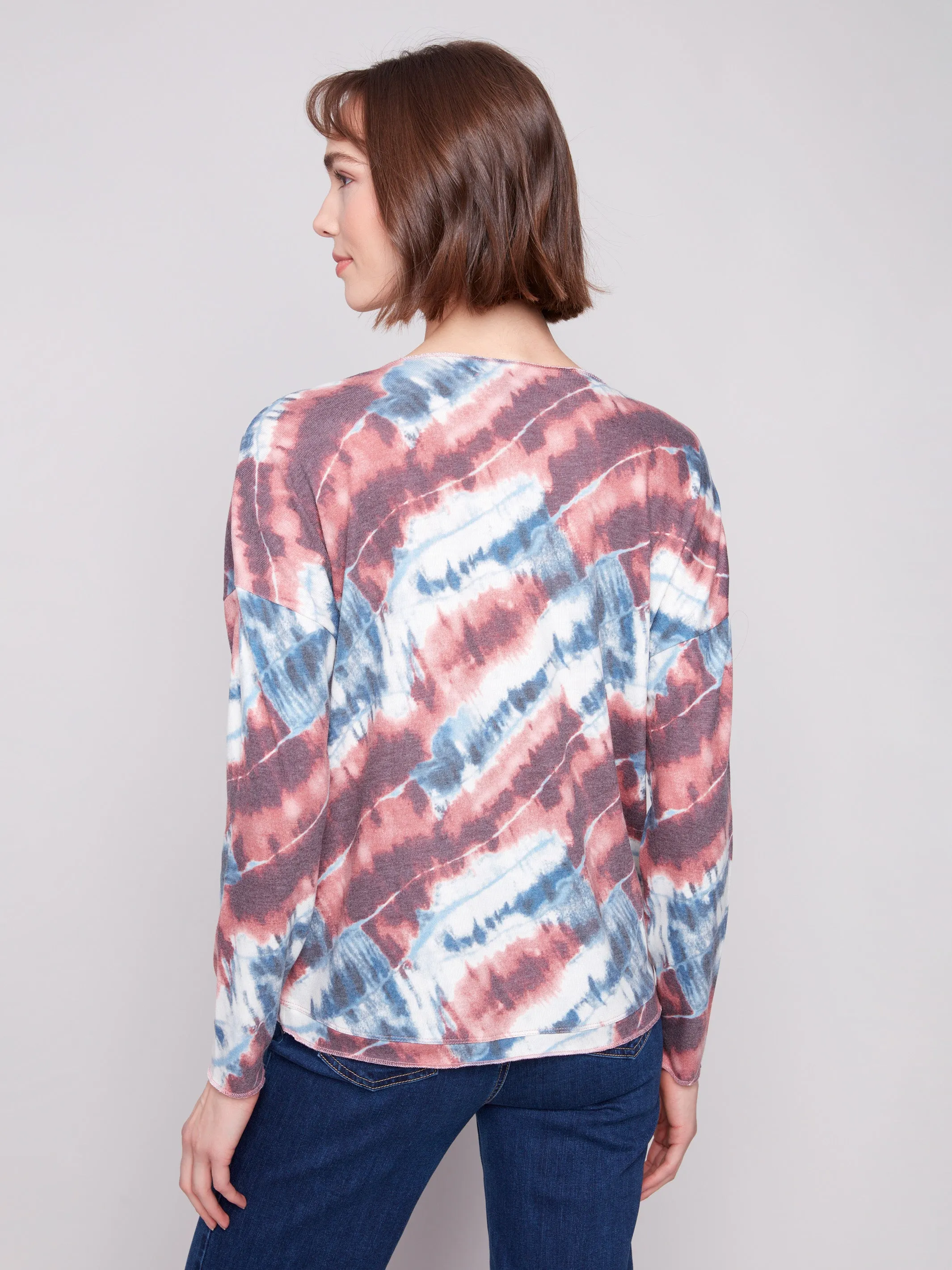 Playful Design Yoga class Printed V-neck Knit Top - Dreamy Pink