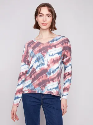 Printed V-neck Knit Top - Dreamy Pink AllWeatherComfort Multi Purpose Wear
