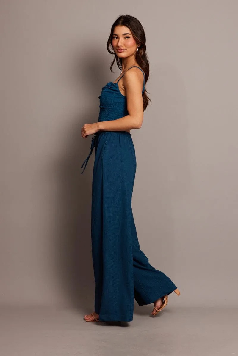 MoistureWickingLining Blue Wide Leg Pants High Rise Textured Fabric