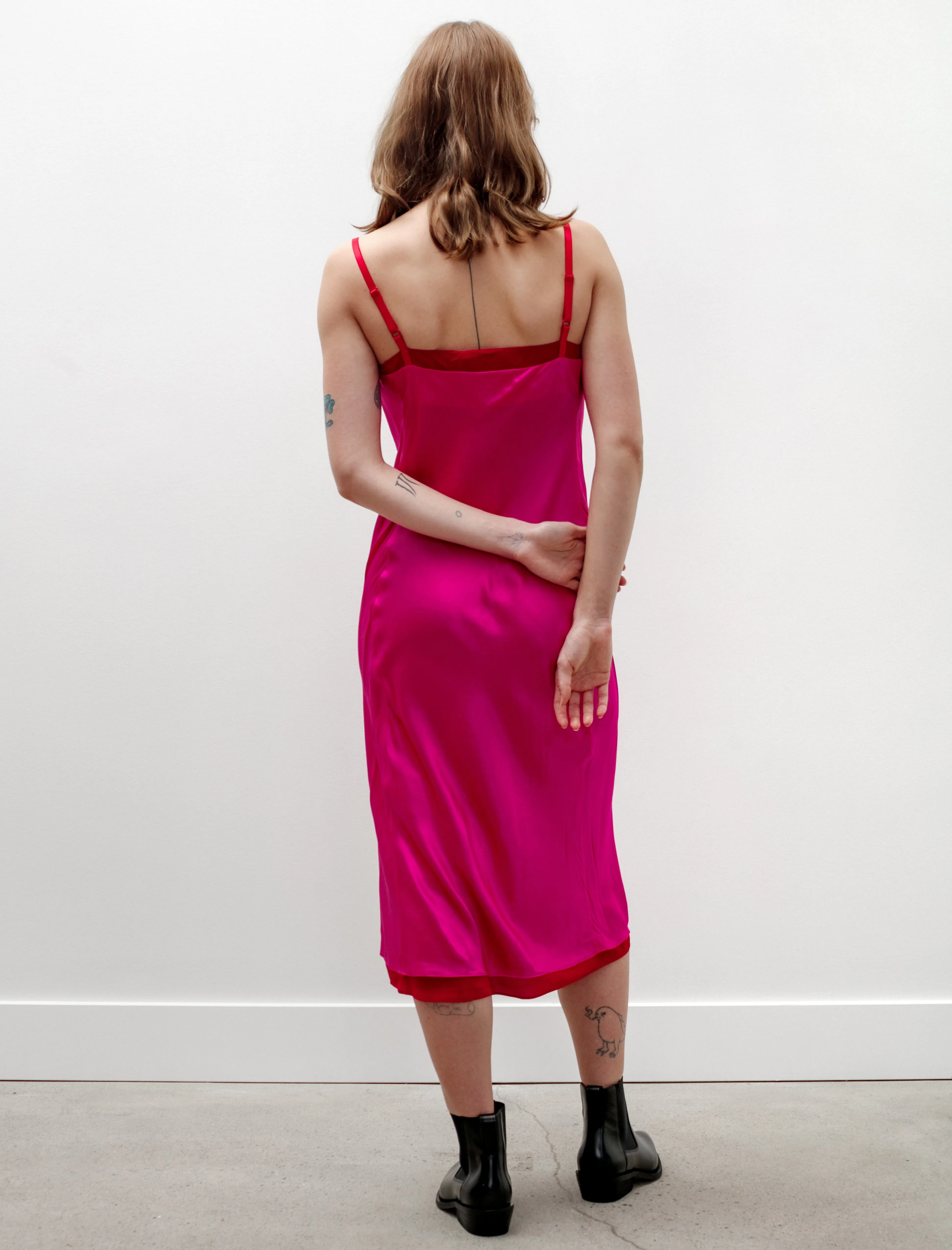 Heavy Outerwear Satin Slip Dress Fuchsia/Red