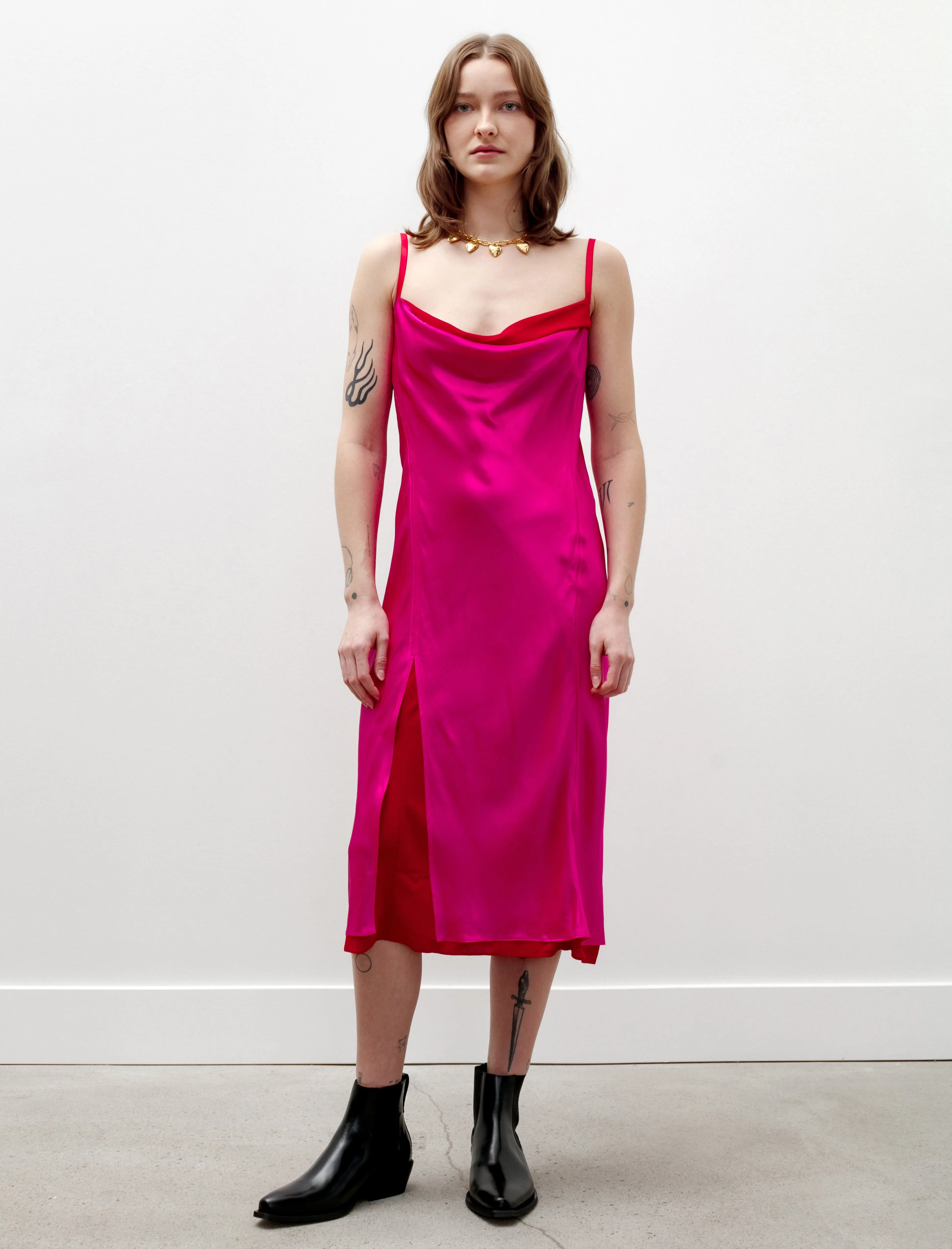 Satin Slip Dress Fuchsia/Red Insulated Outerwear