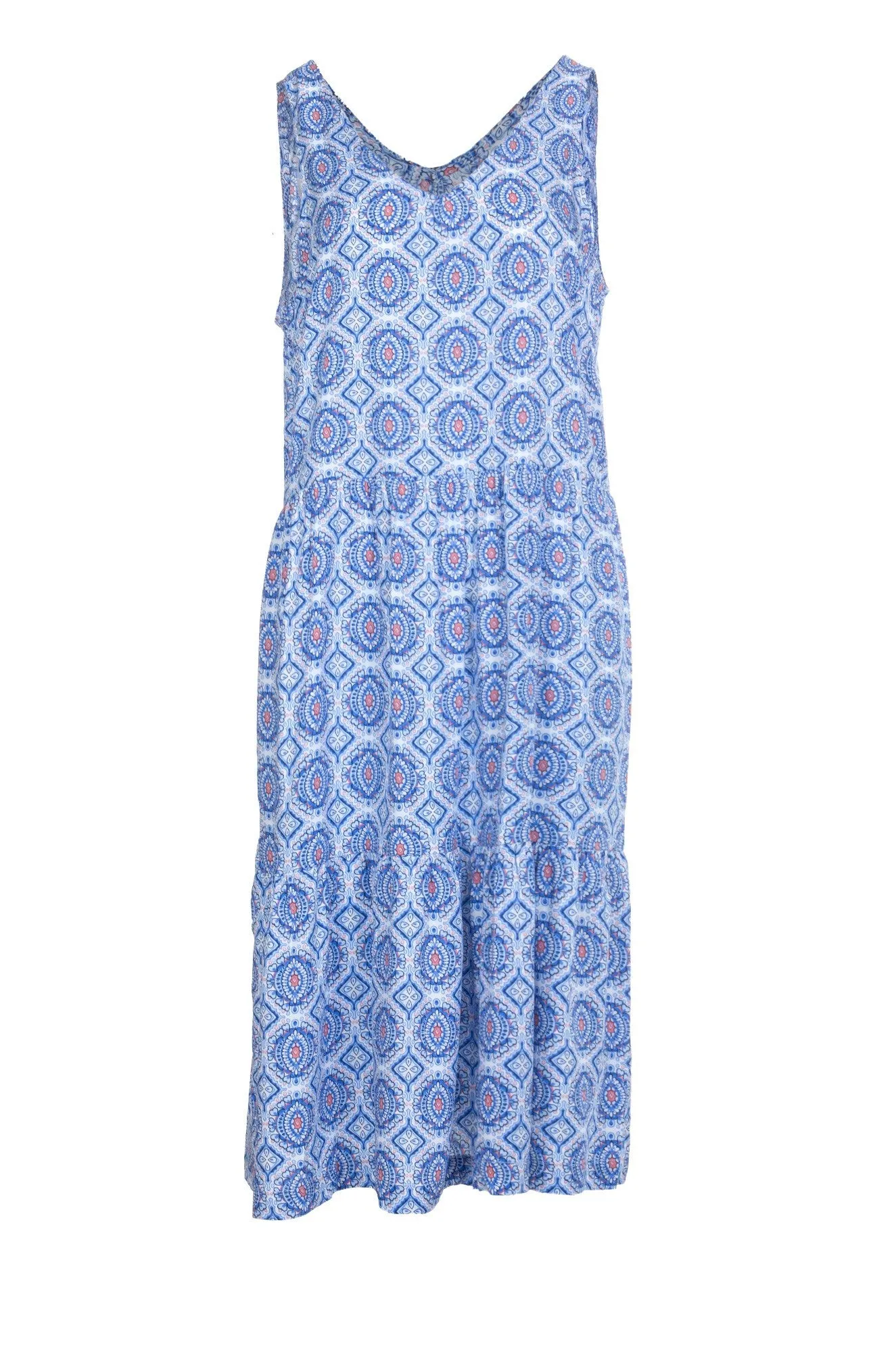 Travel Vibe Layer Safe Printed Viscose sleeveless Dress | Sky Mosaic | 3347A1