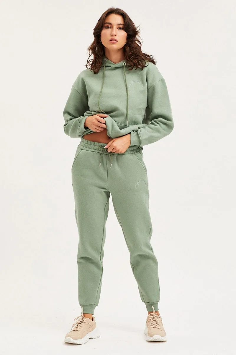 Chic Appeal BreathableFabric Green Track Pants High Rise Unisex