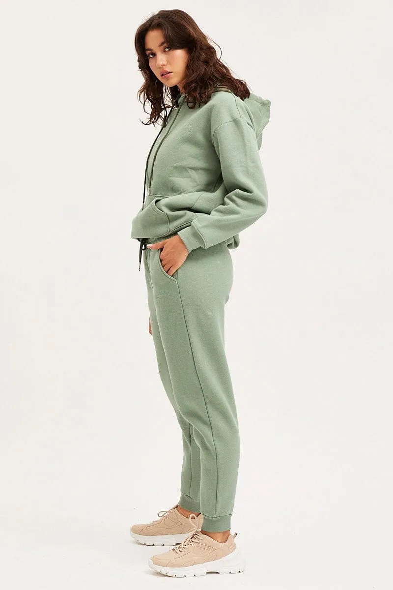 Green Track Pants High Rise Unisex Moisture wicking