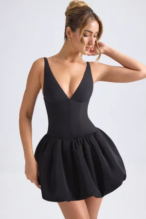 Bold Wear Lace-Up Bubble Hem Corset Micro Mini Dress in Black
