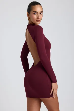 Bold Wear Modal Open-Back Long-Sleeve Mini Dress in Plum