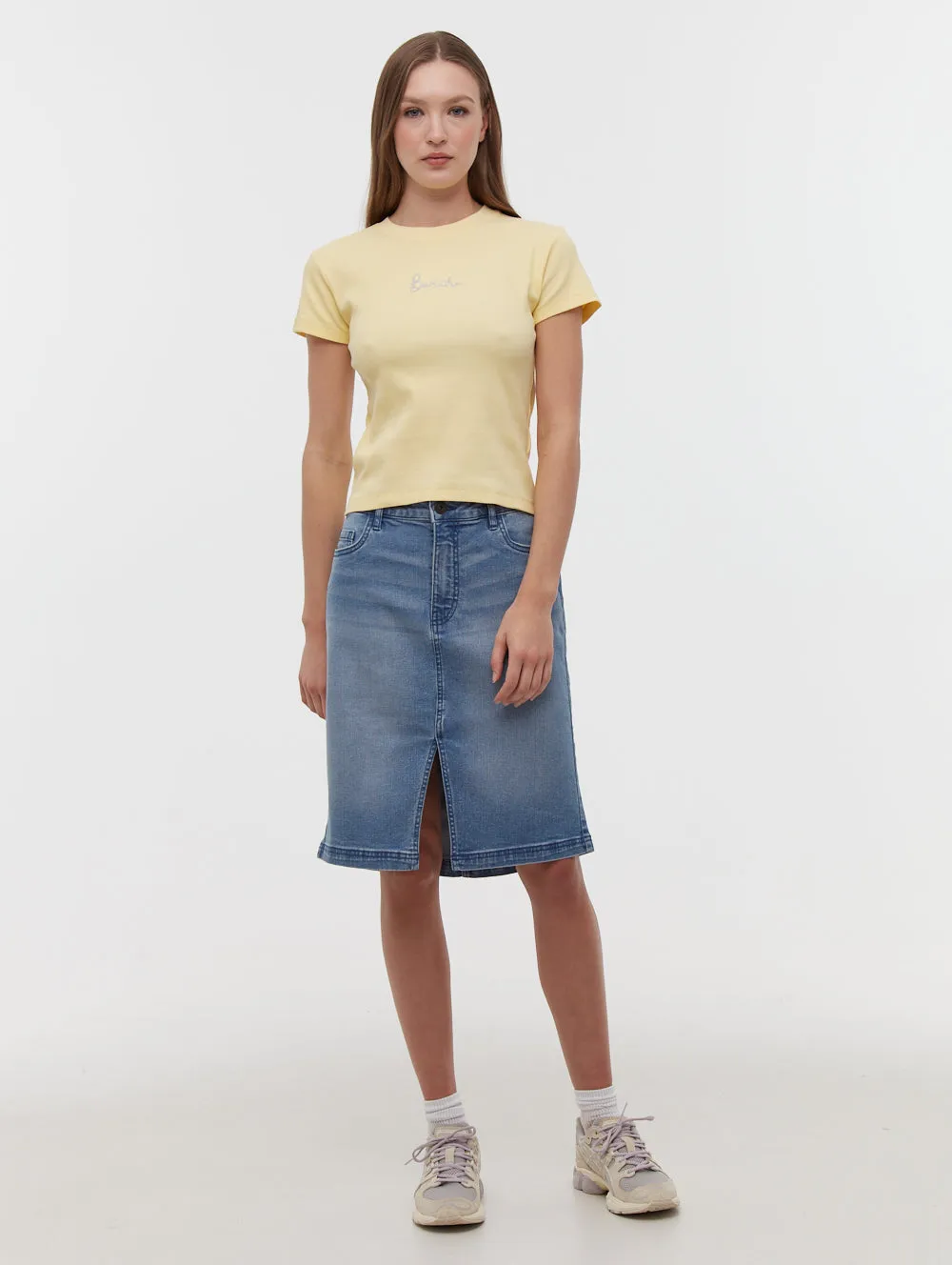 Weather Ready Vienra Midi Jean Skirt