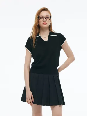 Tencel Blend Contrast Trim Women Knit Top Active Lifestyle