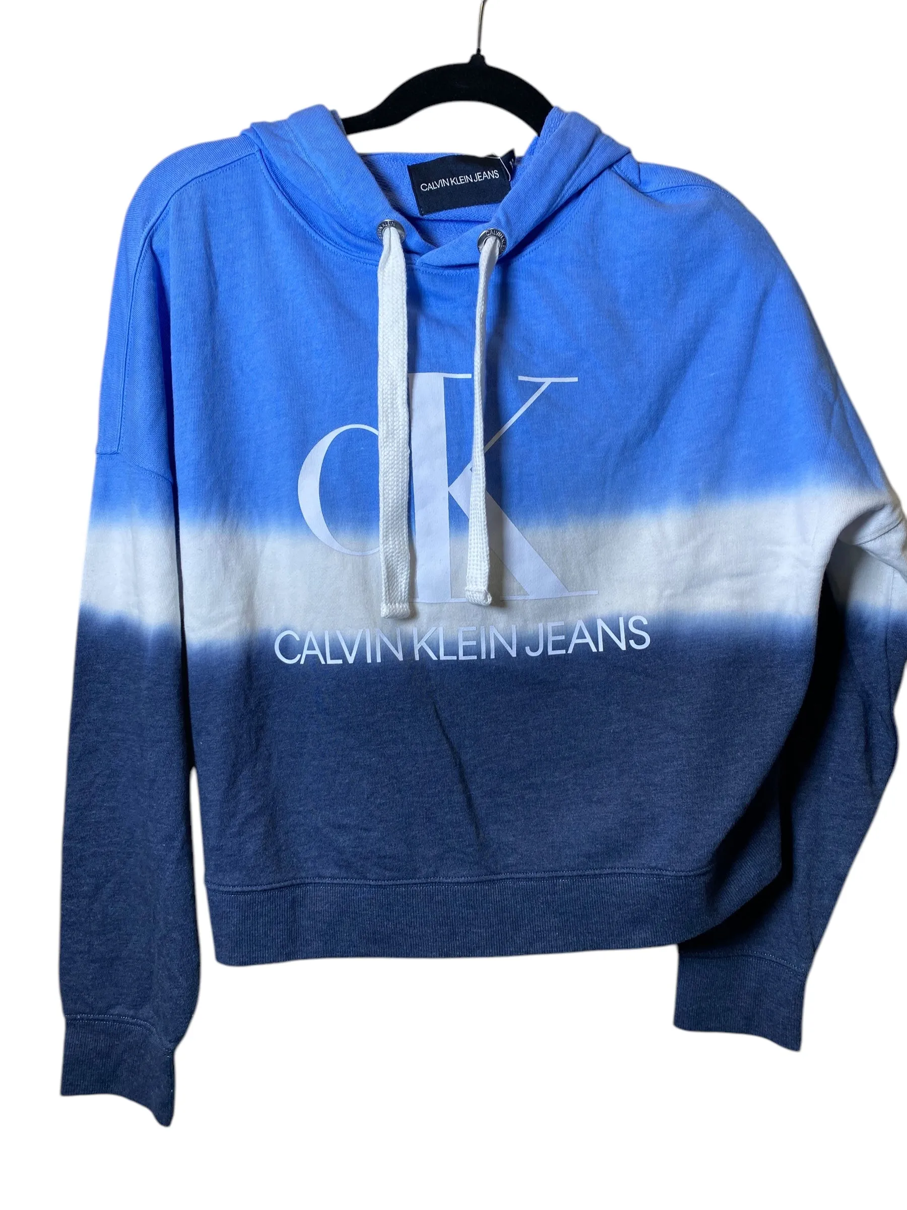 Sweatshirt Hoodie By Calvin Klein In Blue & White, Size: M SmoothEdging